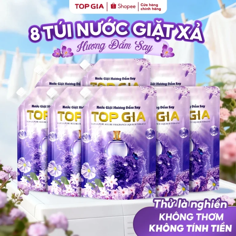 [Combo 8 Túi] Nước giặt xả TOPGIA hương đắm say, hoa nắng dịu nhẹ tẩy sạch vết bẩn lưu hương 72H